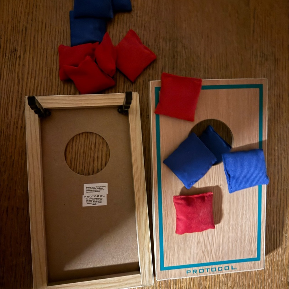 Wooden Cornhole tabletop Game Set with Red and Blue Bean Bags